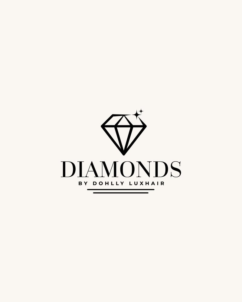 Diamonds by Dohlly Luxhair logo — diamond symbol over a serif wordmark, designed in house by Dalc