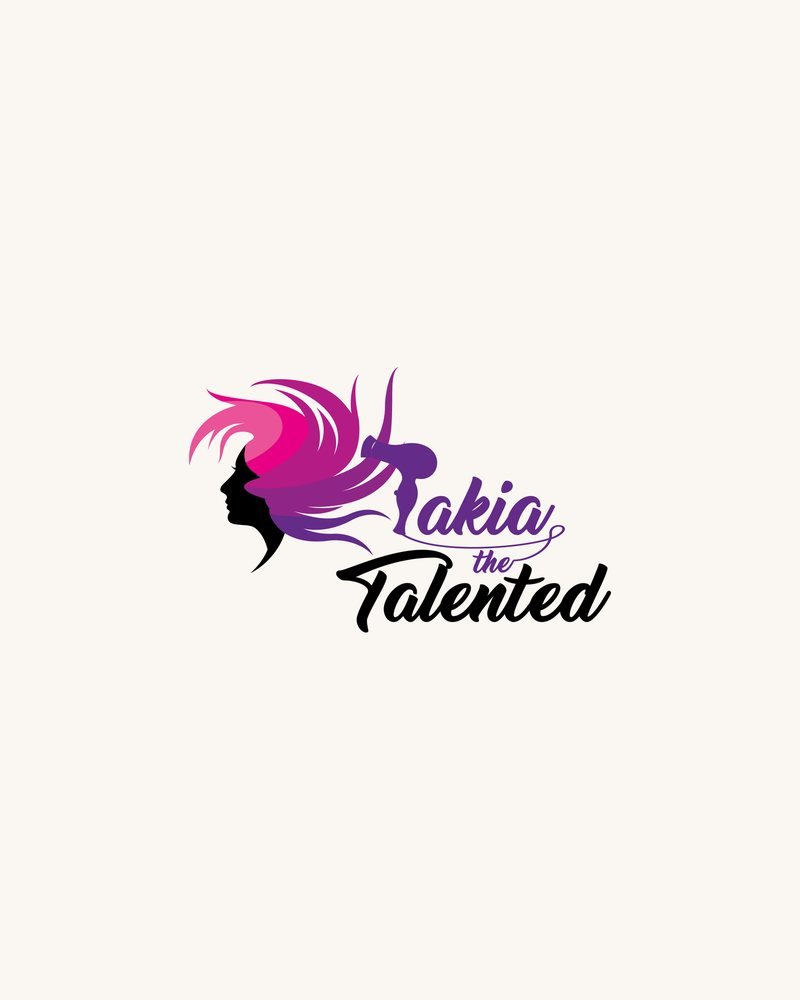 Takia the Talented logo — illustrated profile with a script wordmark, designed in house by Dalc