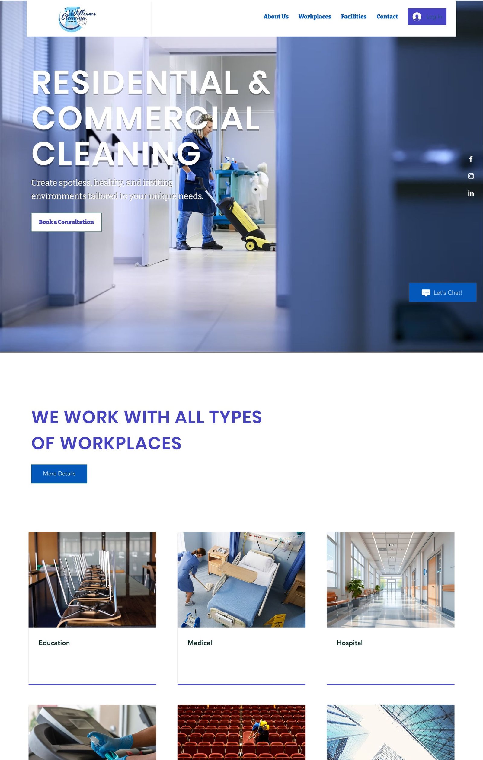 Williams Cleaning website landing page, designed and built by Dalc Consulting